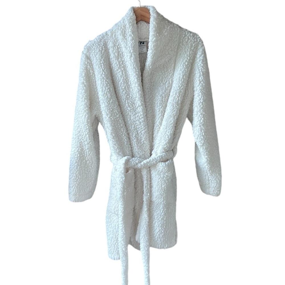 Natori Women’s L/XL White Like New Plush Teddy Short Robe Fussy Loungewear